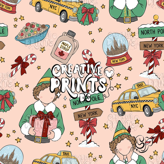 Pink NYC Christmas Elf Seamless Pattern