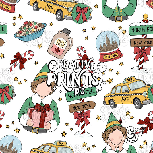 White NYC Christmas Elf Seamless Pattern