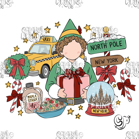 NYC Christmas Elf Sublimation Design PNG