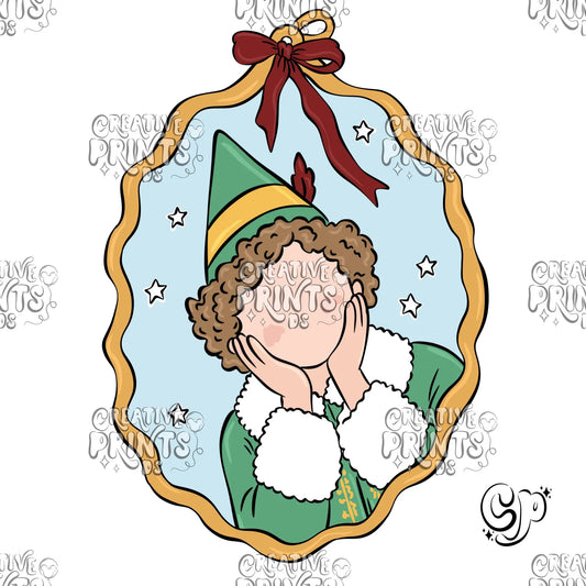 Christmas Elf Cameo Frame Sublimation Design PNG