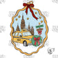 NYC Christmas Taxi Cameo Frame Sublimation Design PNG