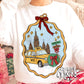 NYC Christmas Taxi Cameo Frame Sublimation Design PNG