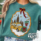 NYC Christmas Taxi Cameo Frame Sublimation Design PNG