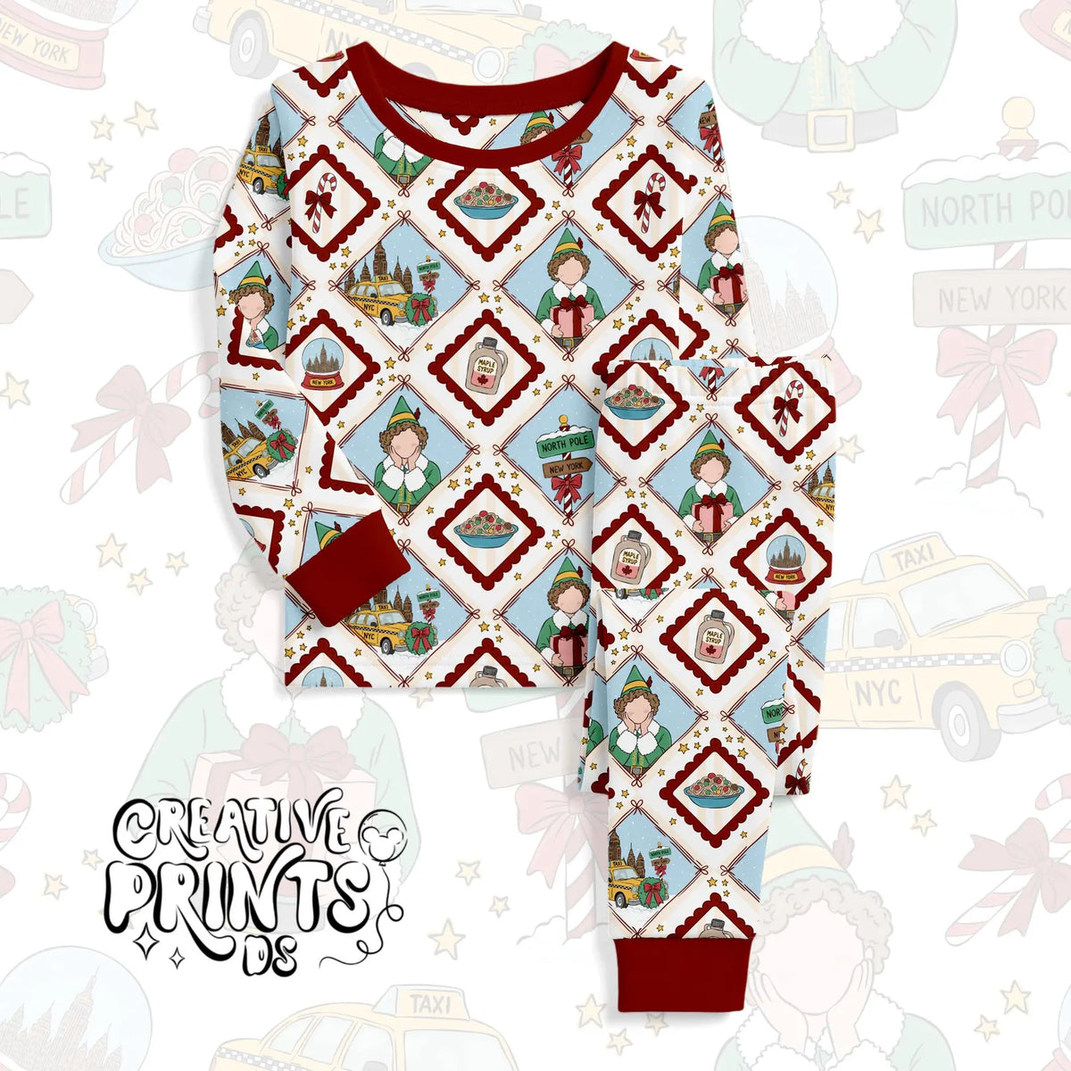 NYC Christmas Elf Diamond Patchwork Seamless Pattern