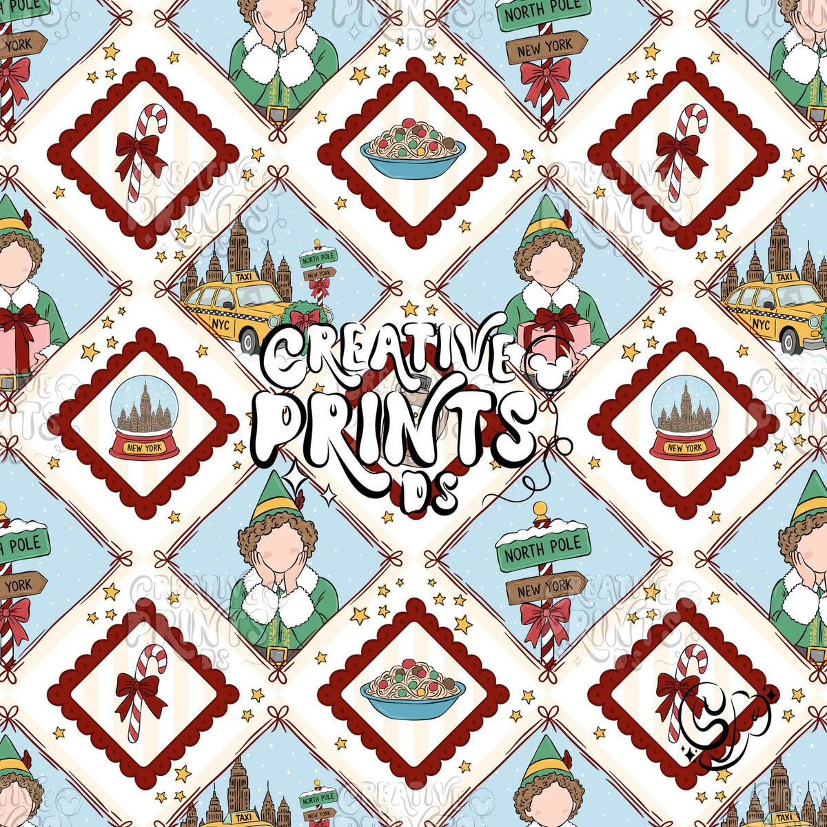 NYC Christmas Elf Diamond Patchwork Seamless Pattern