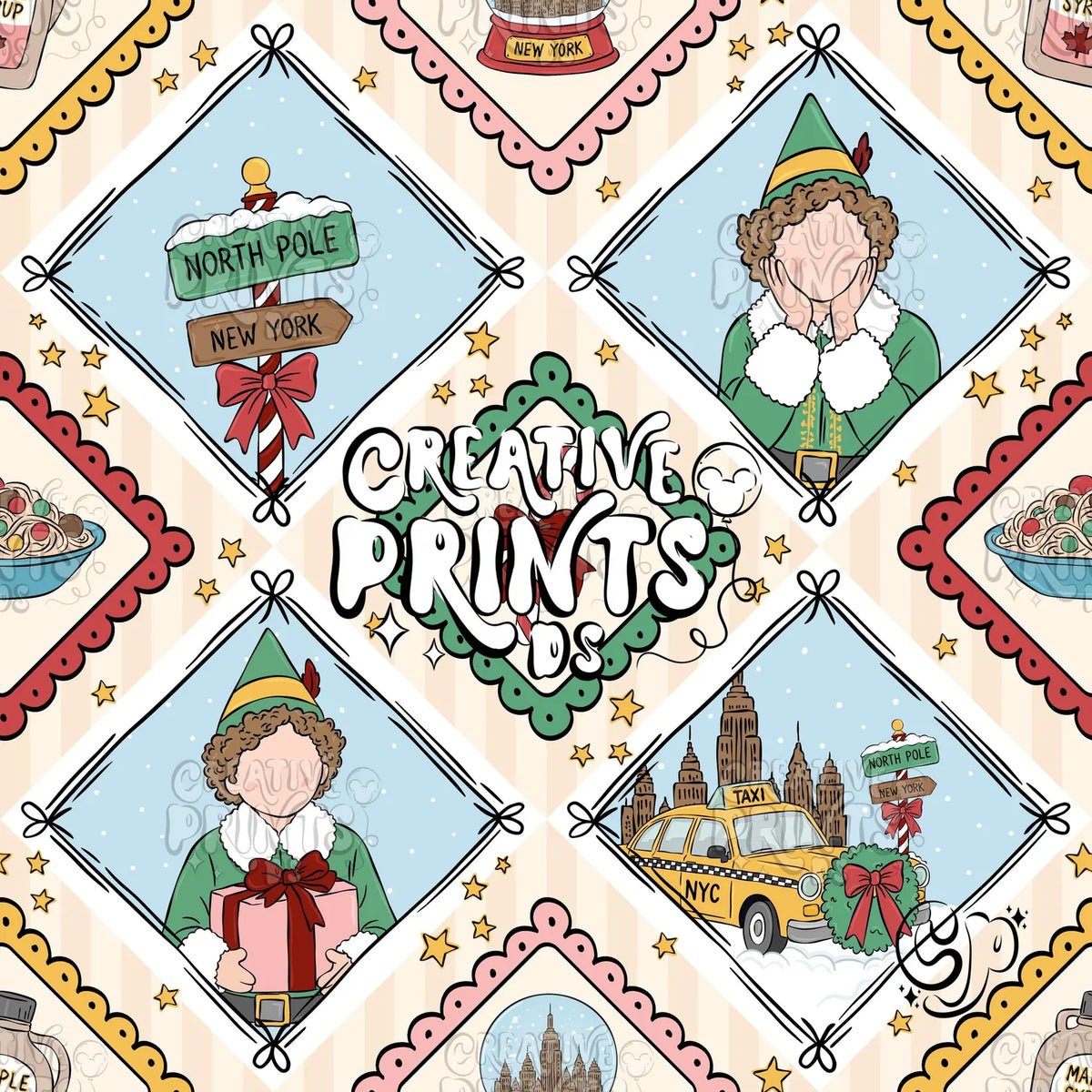 NYC Christmas Elf Diamond Stripes Patchwork Seamless Pattern