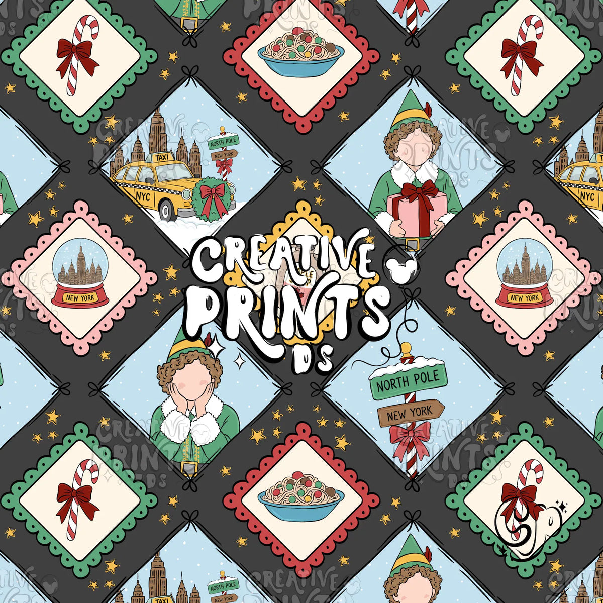 NYC Christmas Elf Diamond Patchwork Seamless Pattern