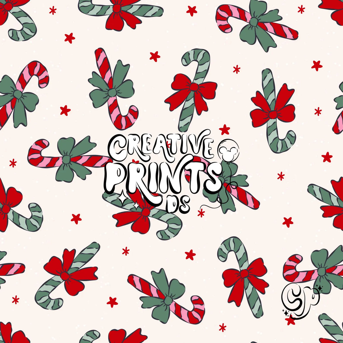 Candy Cane Bows Christmas Seamless Pattern Png