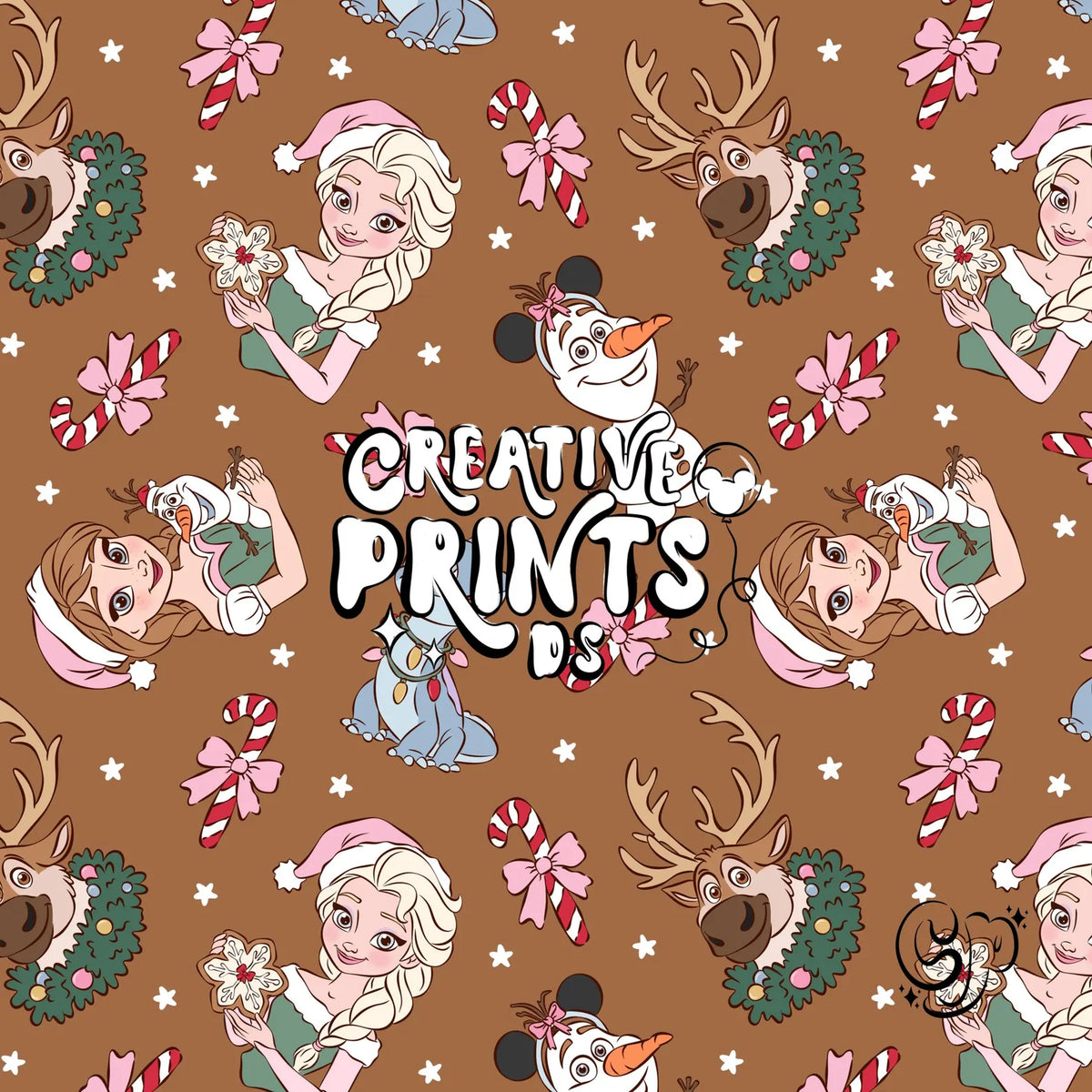 Ice Princess & Snow Queen Christmas Seamless Pattern - Warm Brown