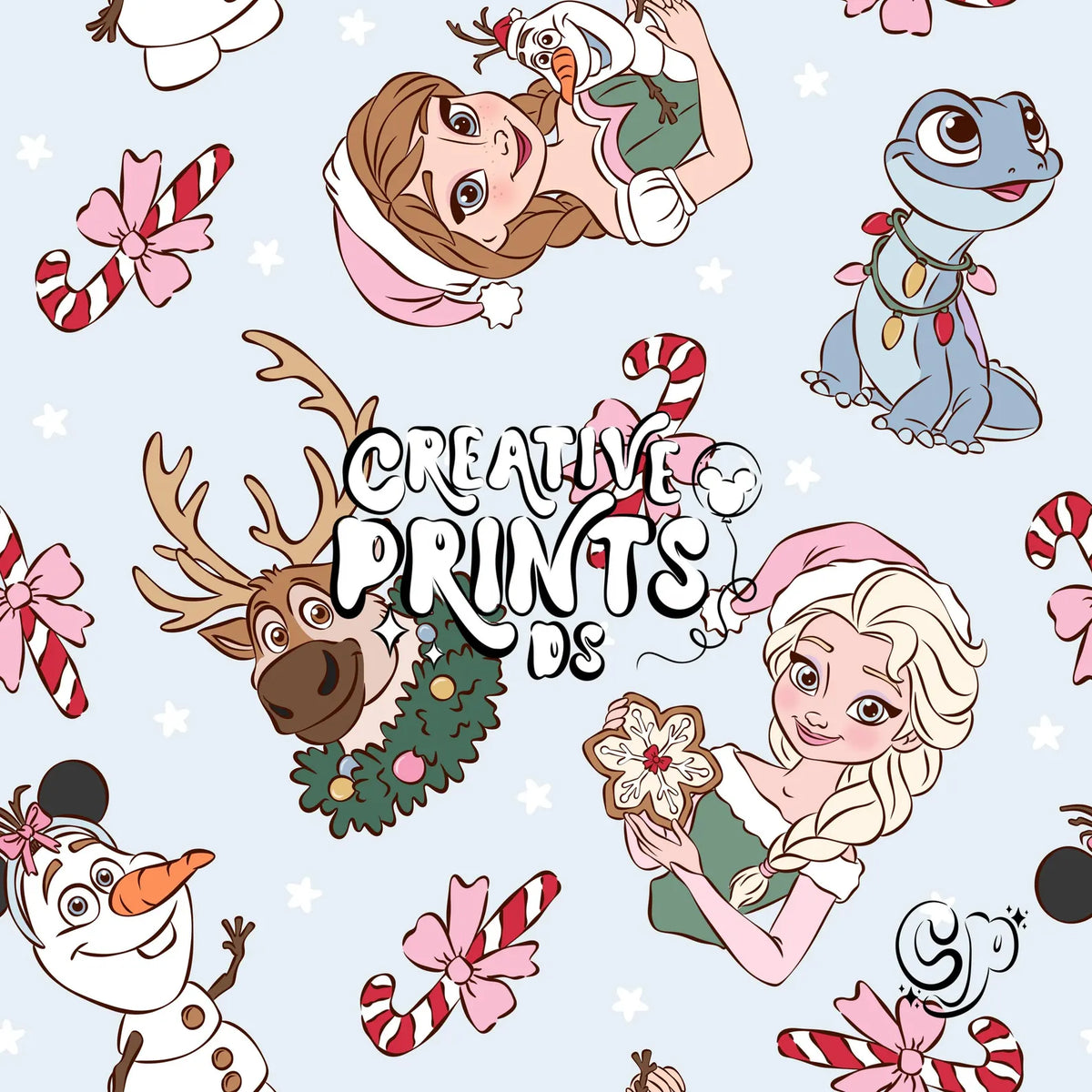 Ice Princess & Snow Queen Christmas Seamless Pattern - Light Blue