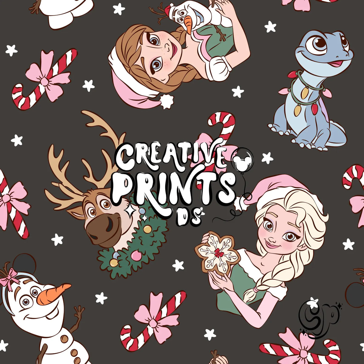 Ice Princess & Snow Queen Christmas Seamless Pattern - Dark Charcoal