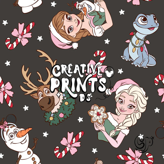 Ice Princess & Snow Queen Christmas Seamless Pattern - Dark Charcoal