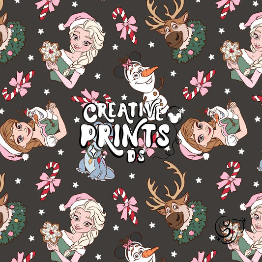 Ice Princess & Snow Queen Christmas Seamless Pattern - Dark Charcoal