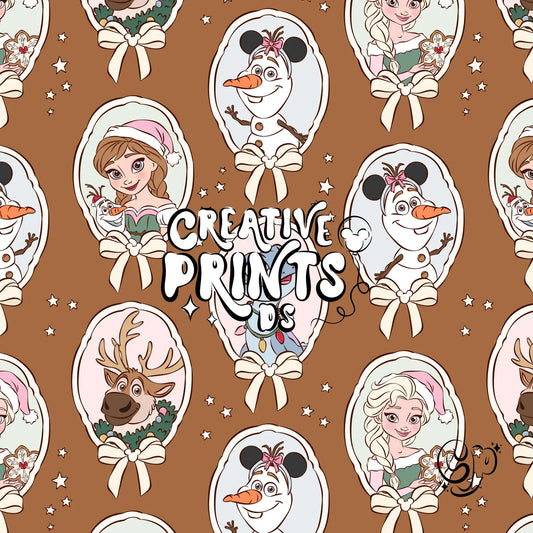 Winter Kingdom Framed Characters Seamless Pattern - Warm Brown