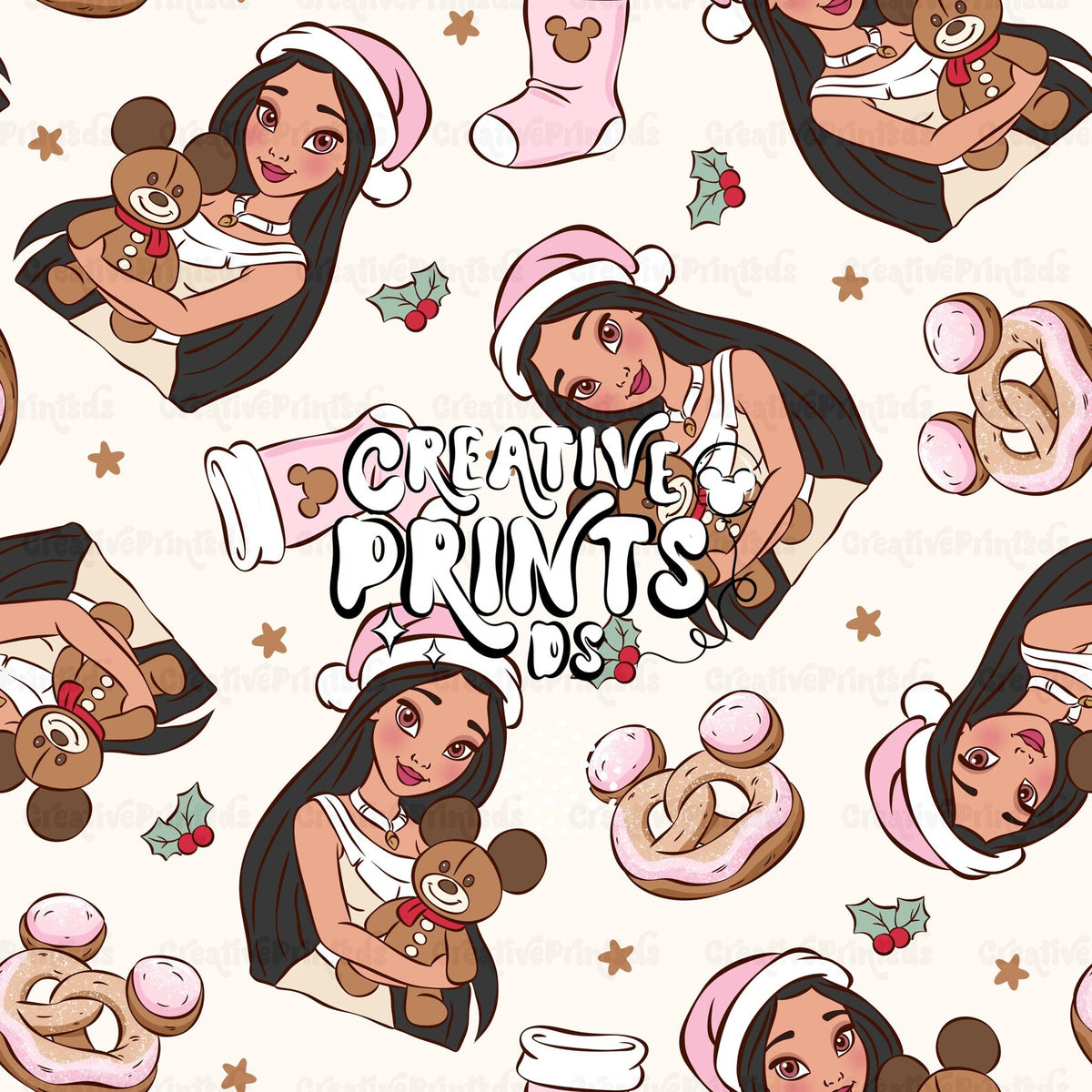 Native Princess Christmas Seamless Pattern