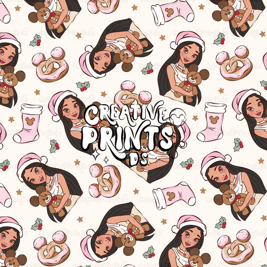 Native Princess Christmas Seamless Pattern