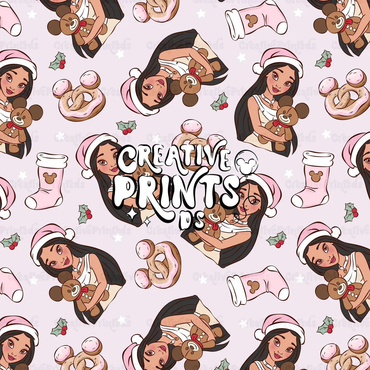 Native Princess Christmas Seamless Pattern – Lavender