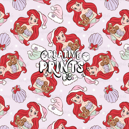 Mermaid Princess Christmas Seamless Pattern - Lavender