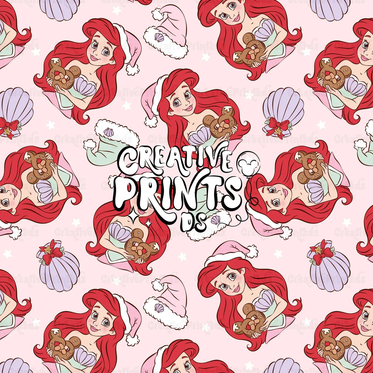 Mermaid Princess Christmas Seamless Pattern – Soft Pink