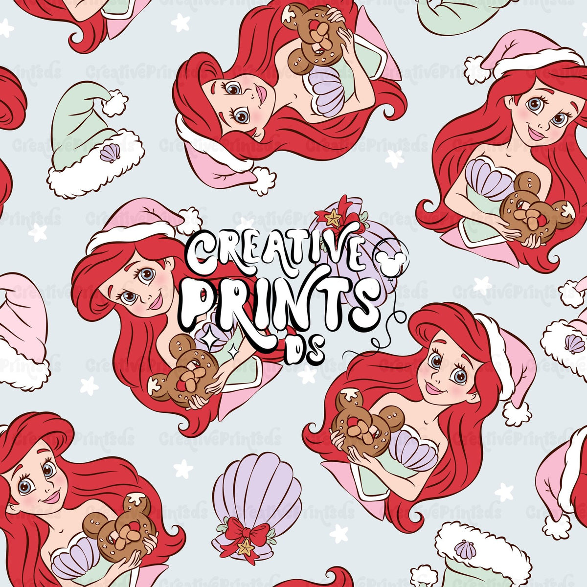 Mermaid Princess Christmas Seamless Pattern – Light Blue