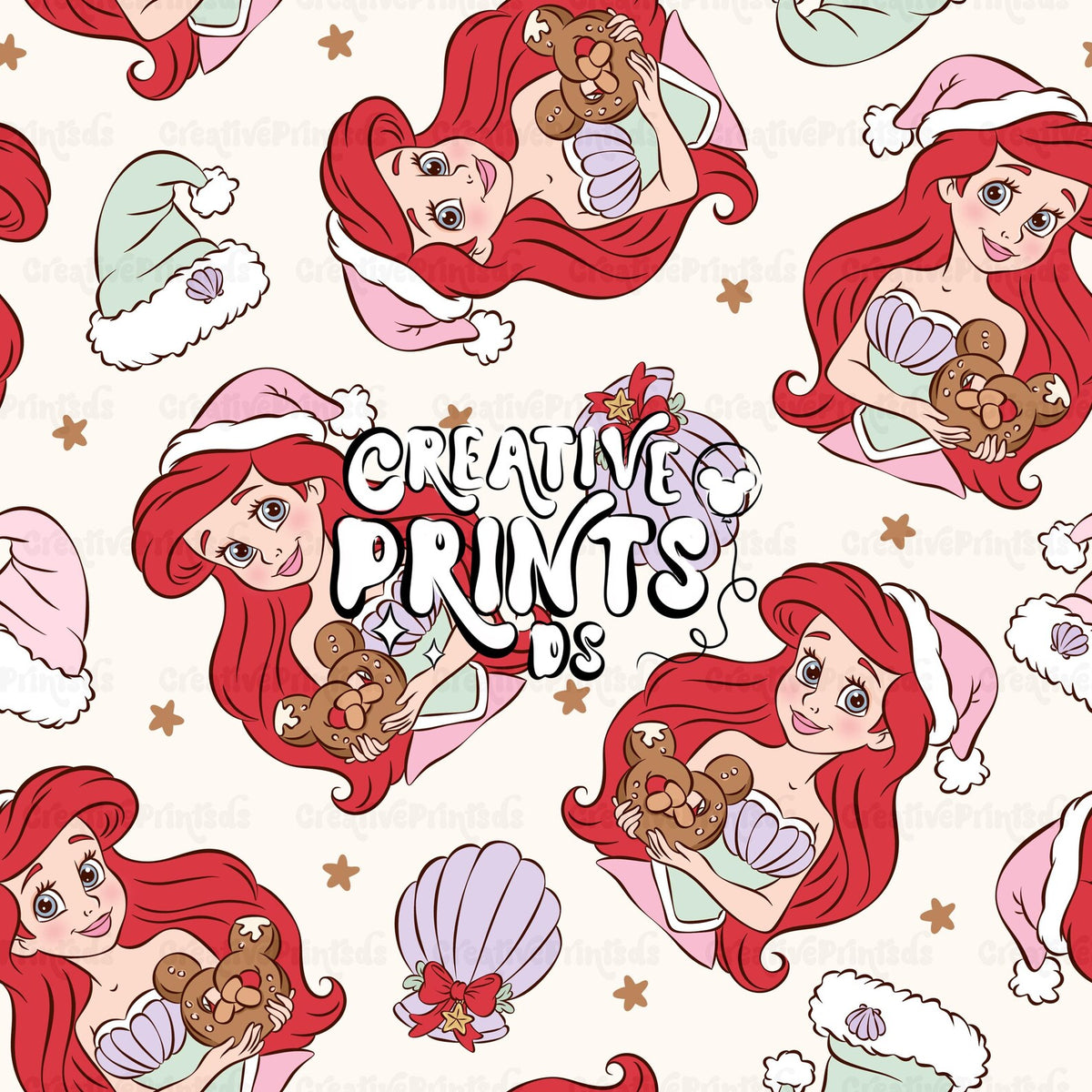 Mermaid Princess Christmas Seamless Pattern