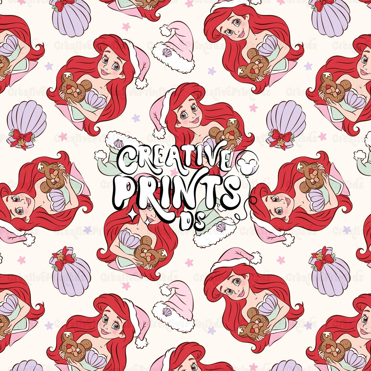 Mermaid Princess Christmas Seamless Pattern