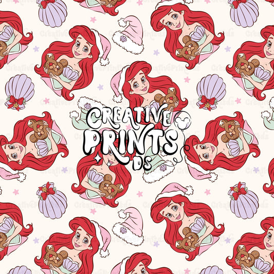 Mermaid Princess Christmas Seamless Pattern