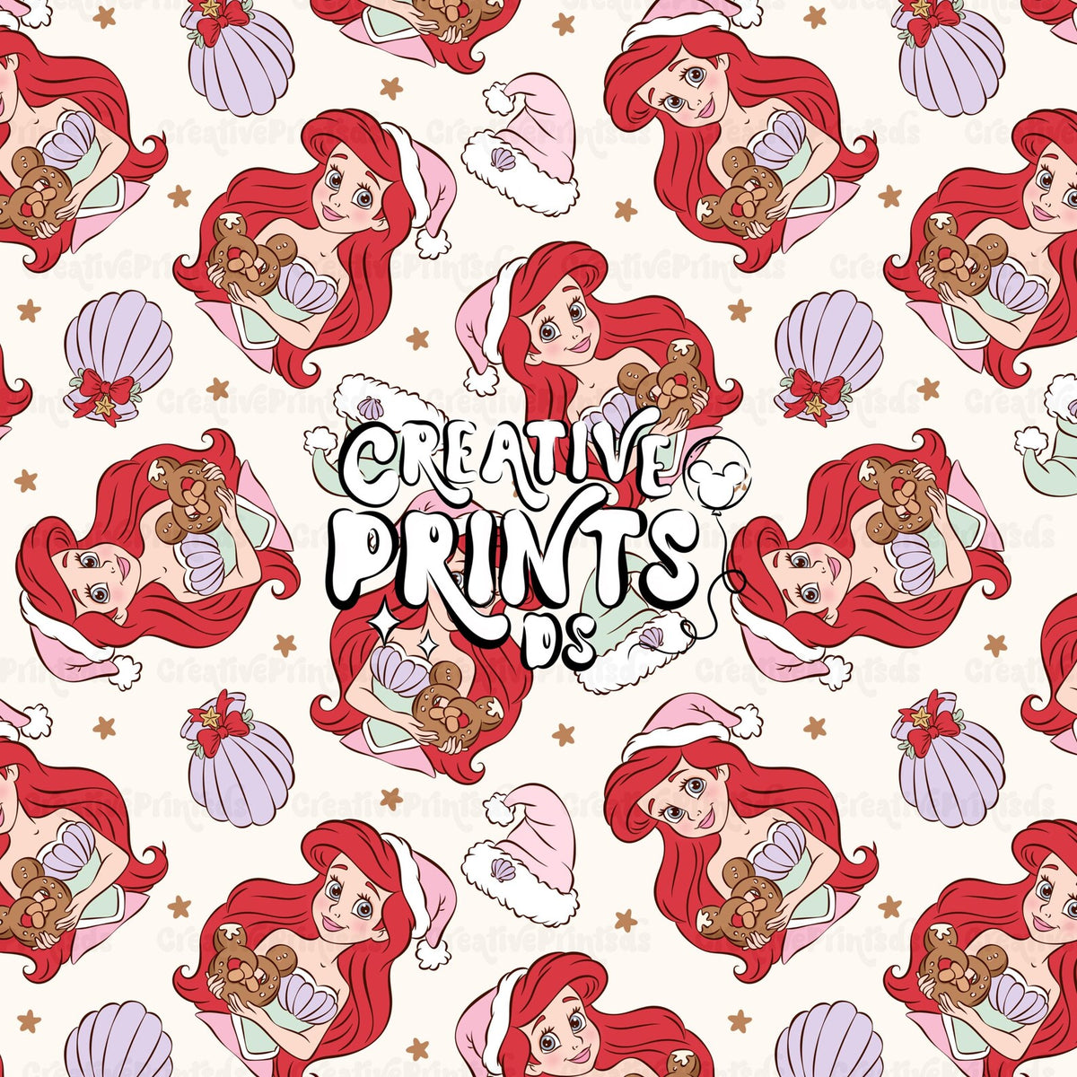 Mermaid Princess Christmas Seamless Pattern