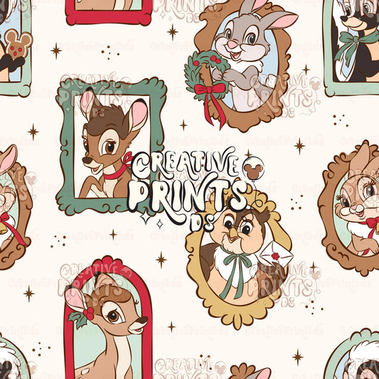 Framed Woodland Friends Seamless Pattern