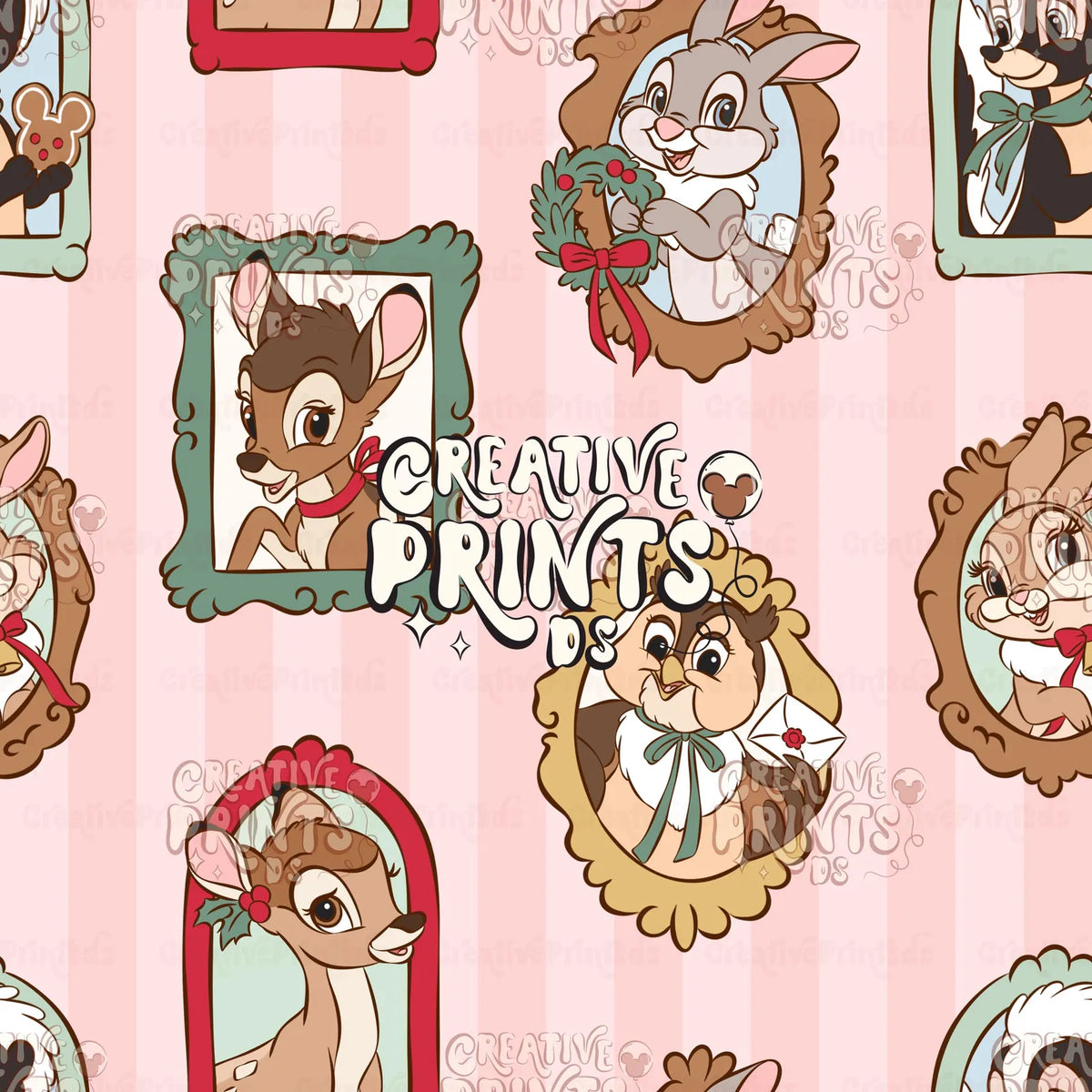 Framed Woodland Friends Seamless Pattern Files - Stripes Version