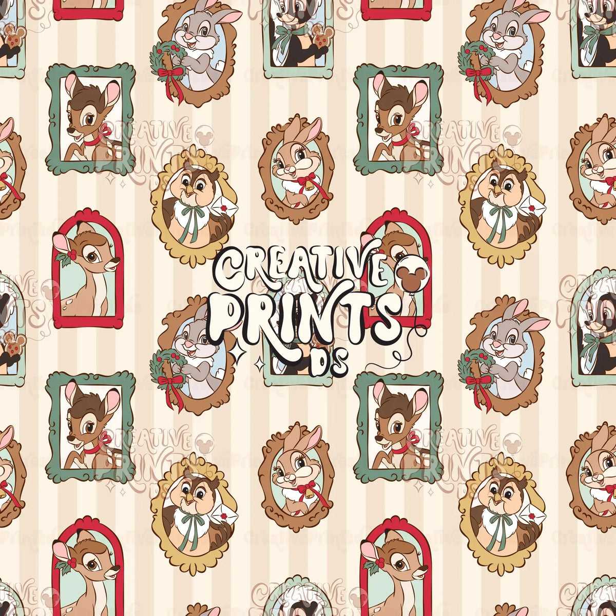Framed Woodland Friends Seamless Pattern Files - Stripes Version