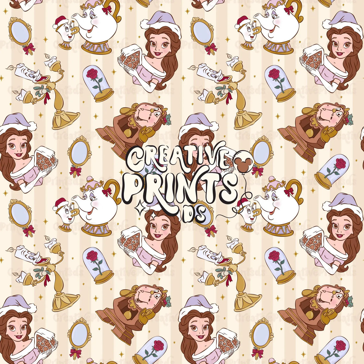 Enchanted Princess Christmas Seamless Pattern Files - Stripes Version