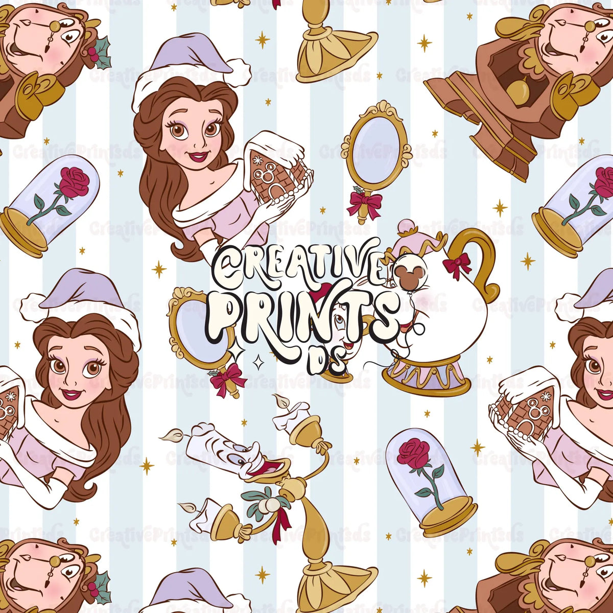 Enchanted Princess Christmas Seamless Pattern Files - Stripes Version