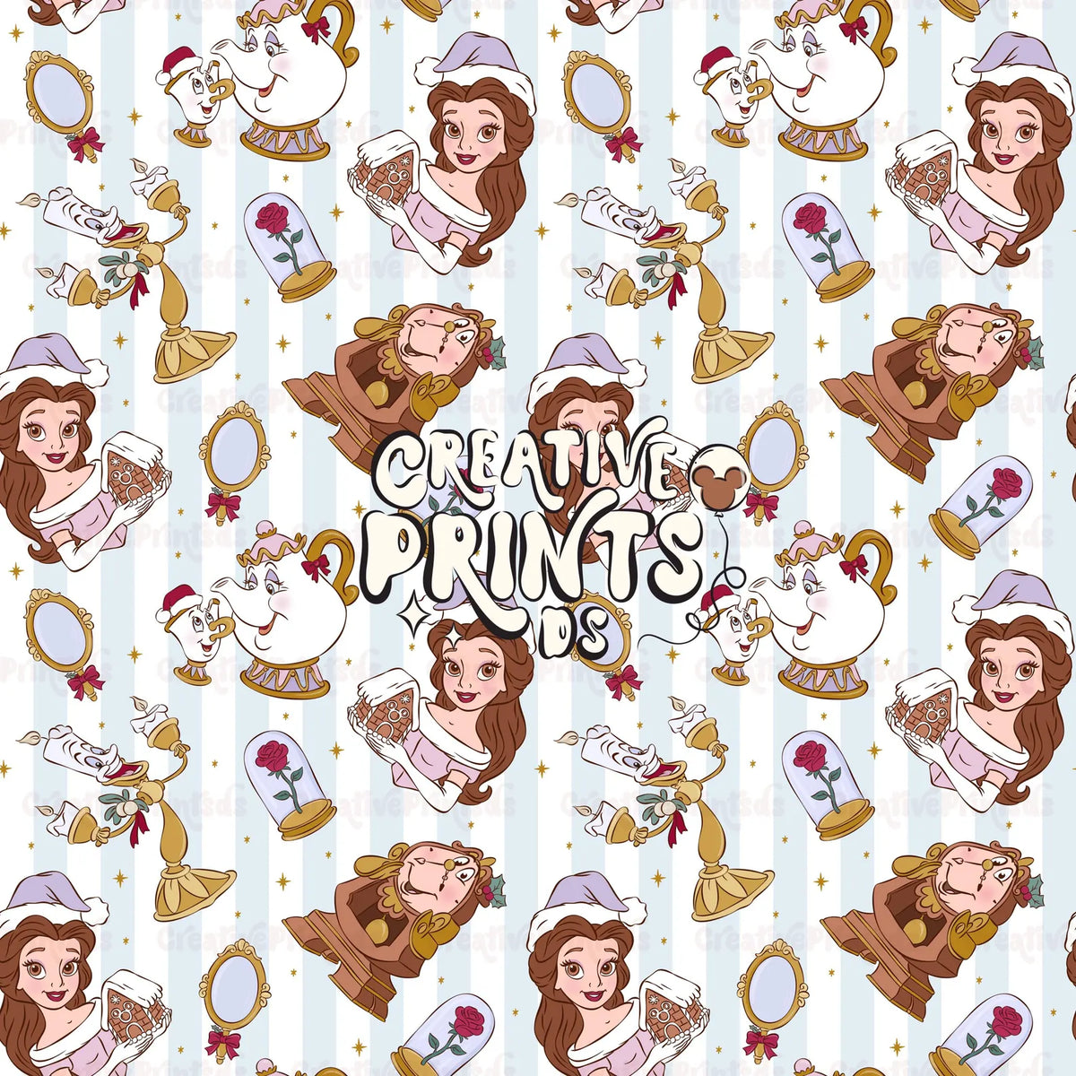 Enchanted Princess Christmas Seamless Pattern Files - Stripes Version
