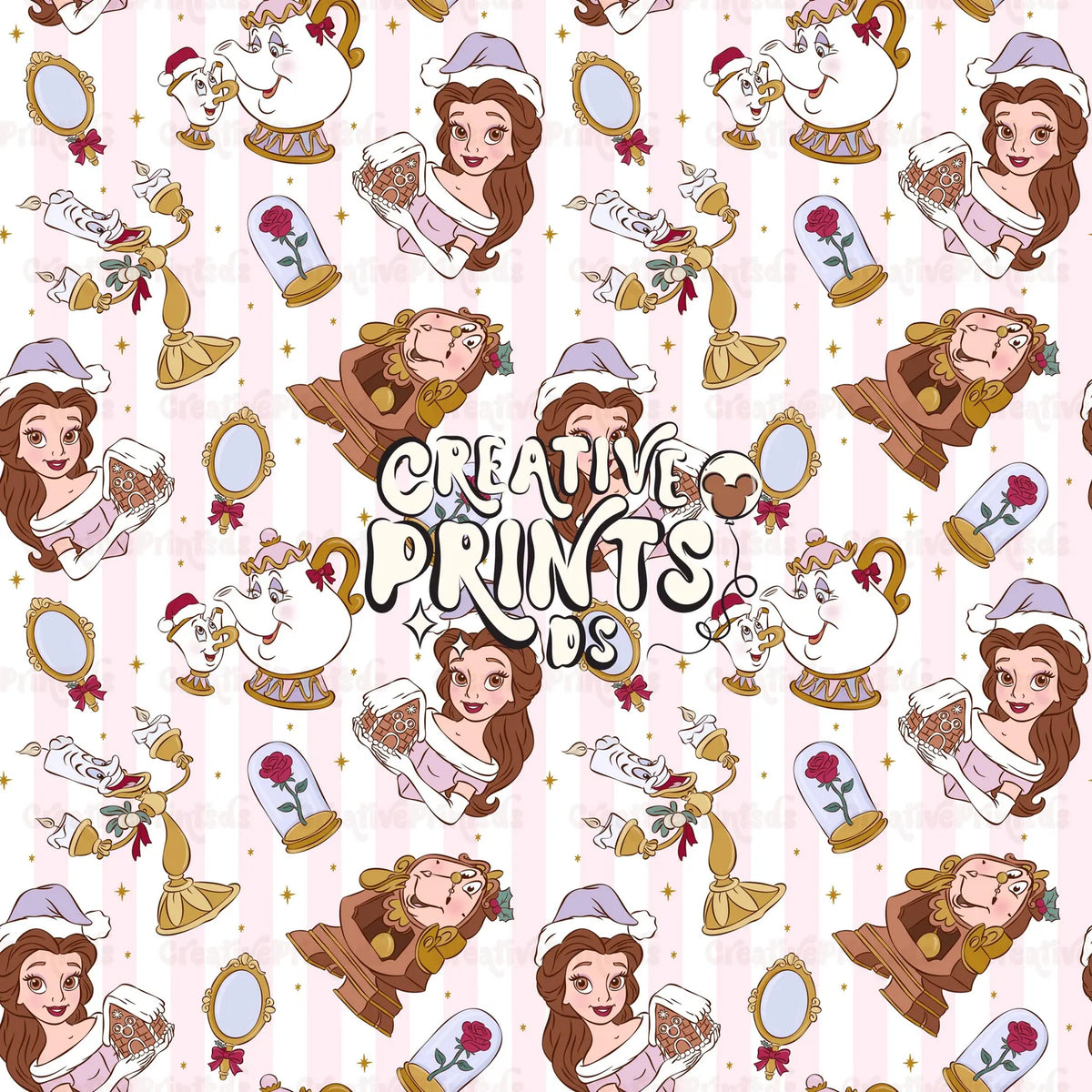 Enchanted Princess Christmas Seamless Pattern Files - Stripes Version