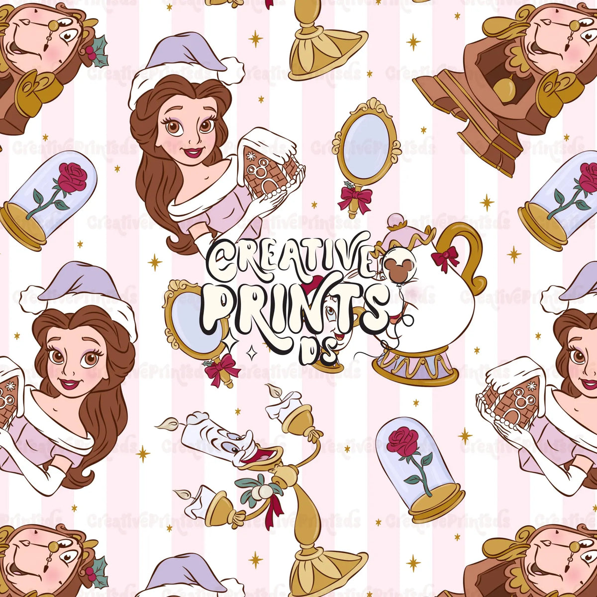 Enchanted Princess Christmas Seamless Pattern Files - Stripes Version