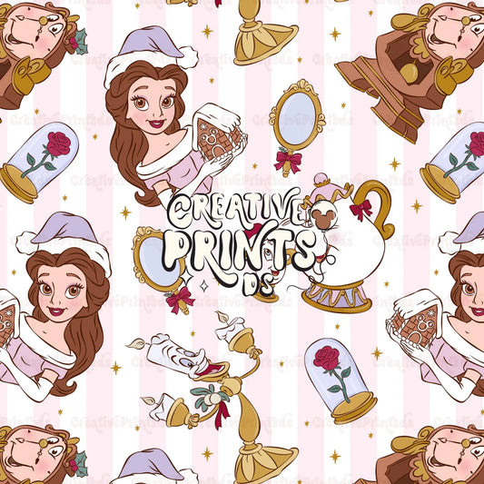 Enchanted Princess Christmas Seamless Pattern Files - Stripes Version