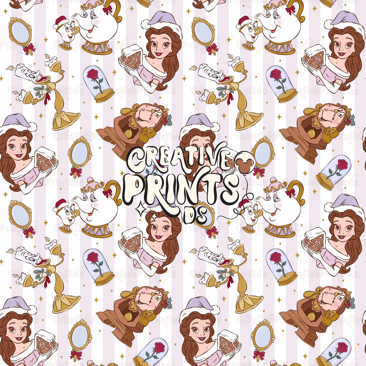 Enchanted Princess Christmas Seamless Pattern Files - Stripes Version