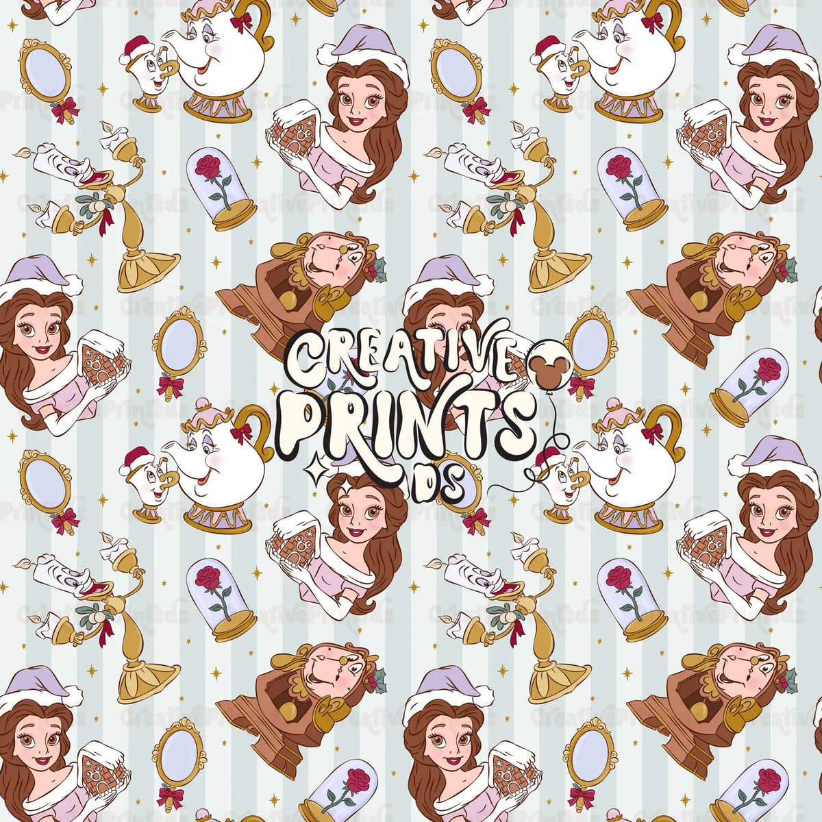 Enchanted Princess Christmas Seamless Pattern Files - Stripes Version