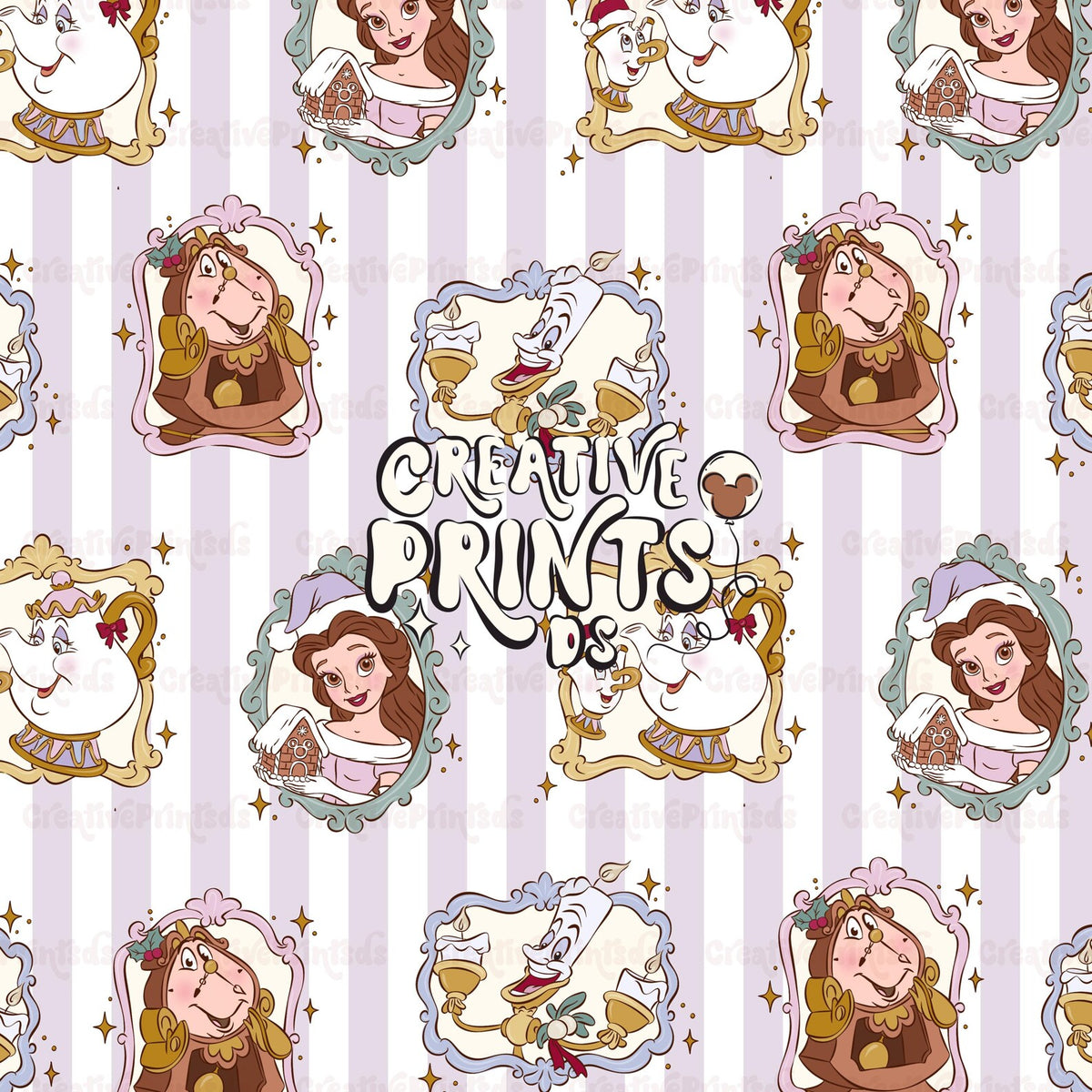 Christmas Beauty & Friends Framed Seamless Pattern - Pick Your Background