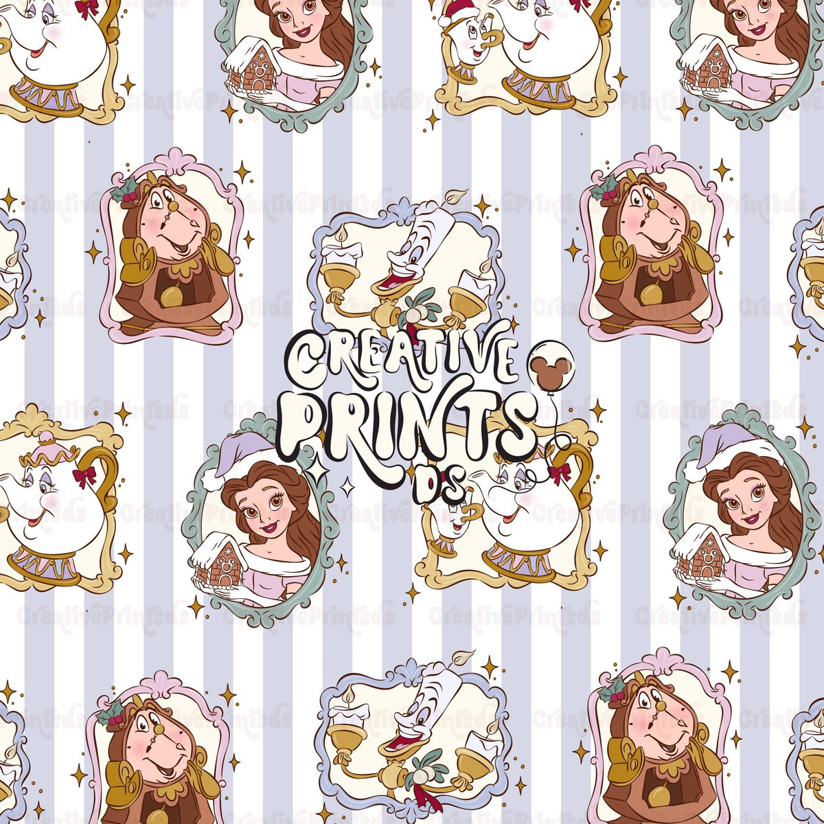 Christmas Beauty & Friends Framed Seamless Pattern - Pick Your Background