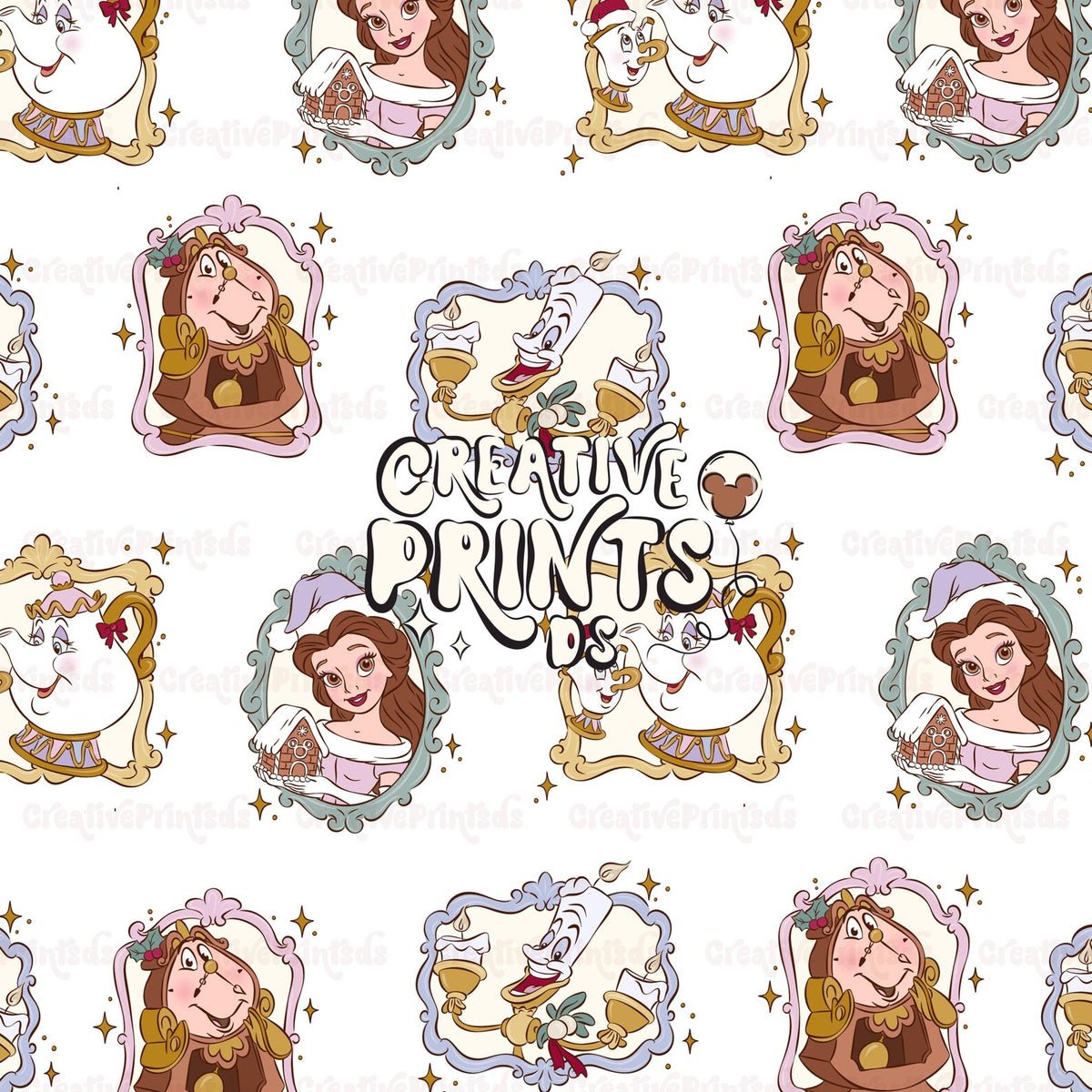 Christmas Beauty & Friends Framed Seamless Pattern - Pick Your Background