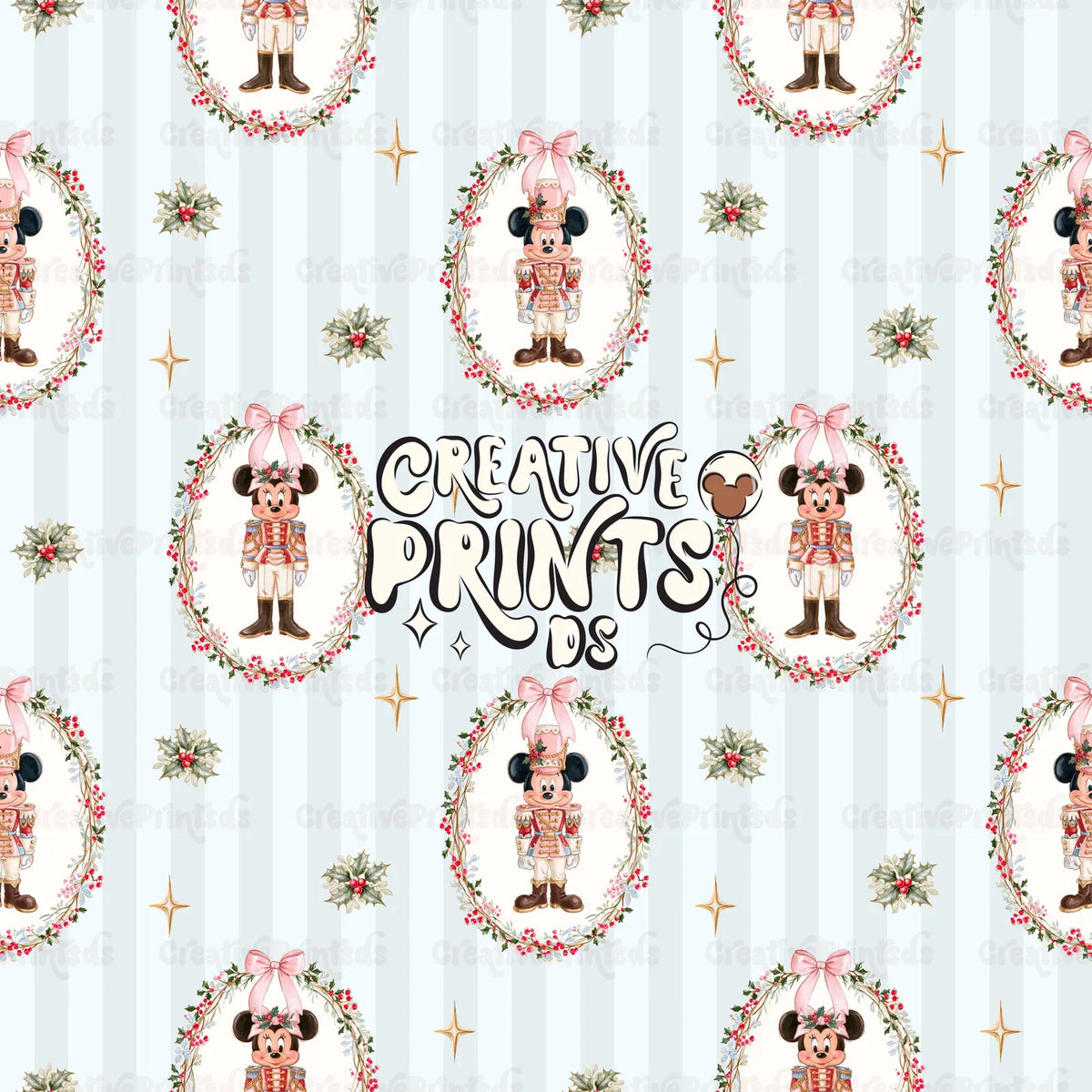 Christmas Mouse Nutcracker Seamless Pattern - Soft Blue