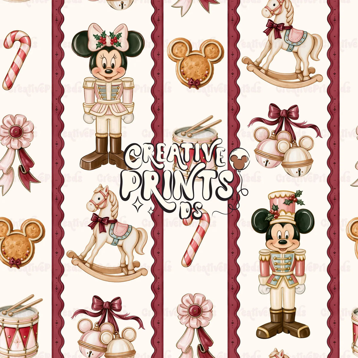Vintage Christmas Nutcracker Seamless Pattern - Burgundy