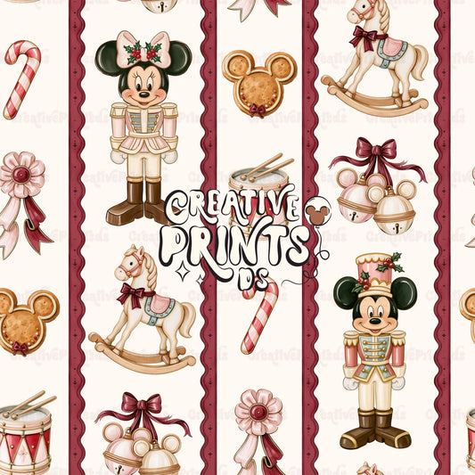 Vintage Christmas Nutcracker Seamless Pattern - Burgundy