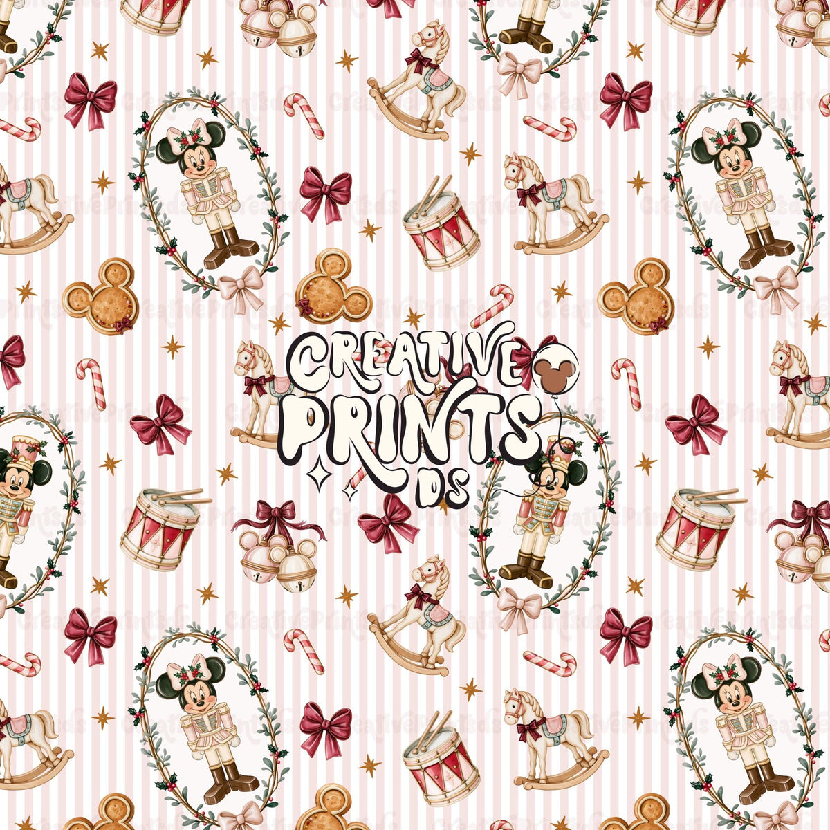 Vintage Christmas Nutcracker Seamless Pattern - Pink Stripes