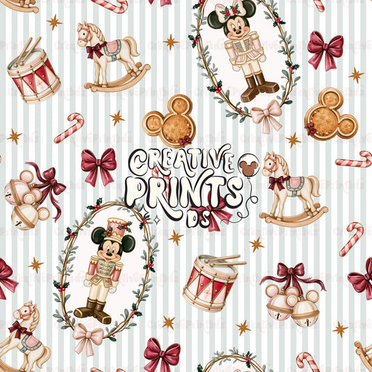 Vintage Christmas Nutcracker Seamless Pattern - Blue Stripes