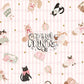 Cozy Winter Kittens Seamless Pattern - Pink Stripes