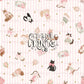 Cozy Winter Kittens Seamless Pattern - Pink Stripes