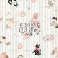 Cozy Winter Kittens Seamless Pattern - Green Stripes